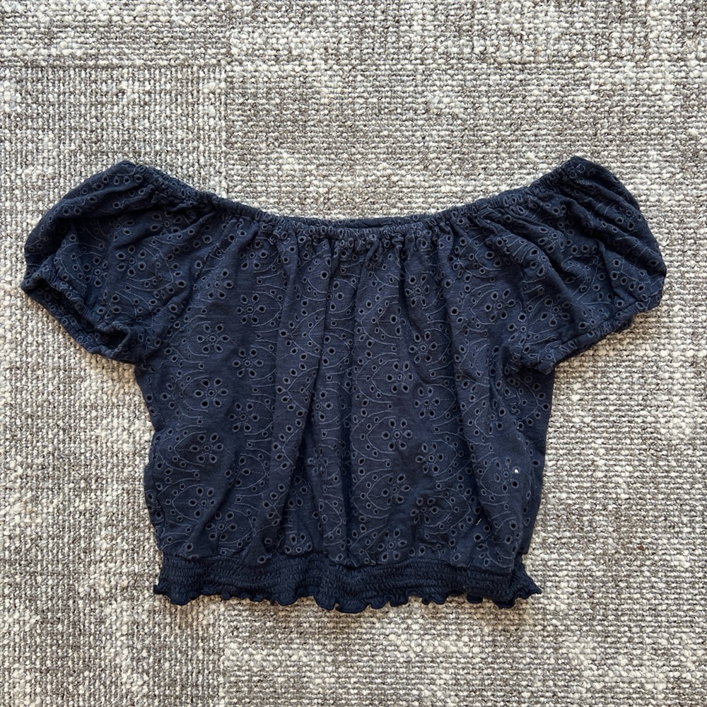Hollister Navy Eyelet Off-Shoulder Blouse